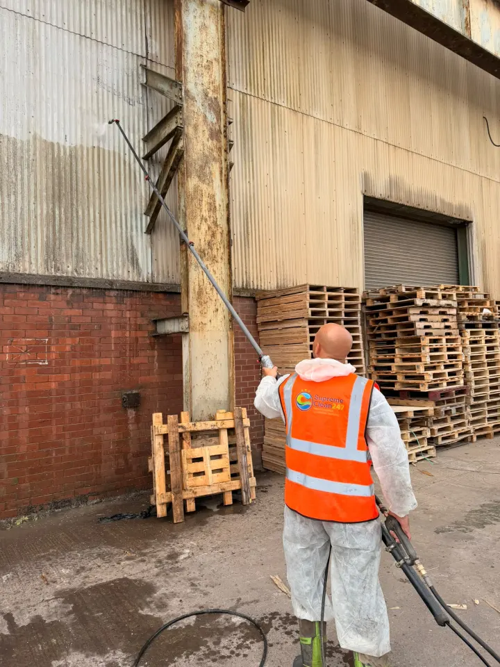 Commercial pressure washing carried out from ground level