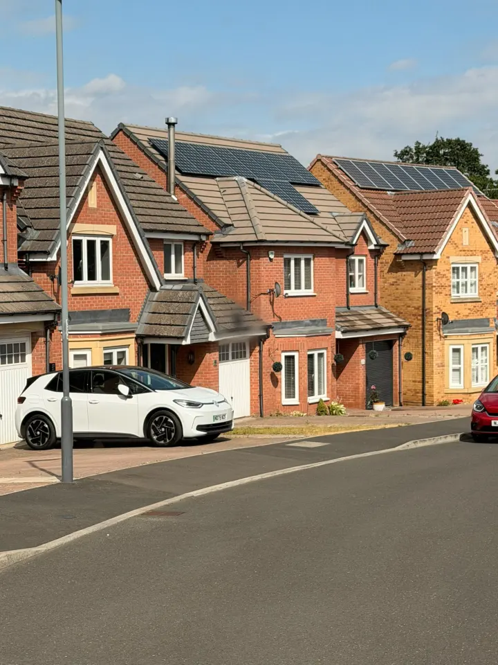 Residential properties in a North East neighbourhood during roof-cleaning work