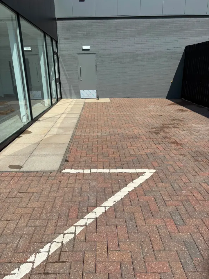 Cleaned block paving outside a commercial entrance