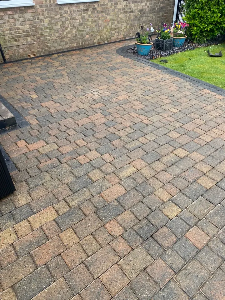 Finished block-paved driveway after professional cleaning