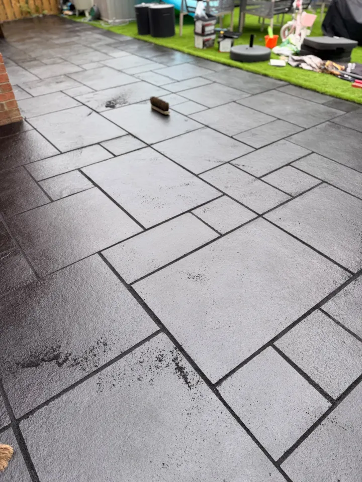 Residential patio cleaning in progress