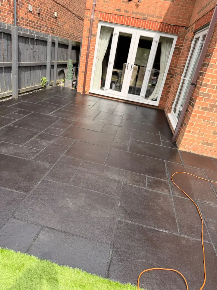 Finished garden patio after professional cleaning